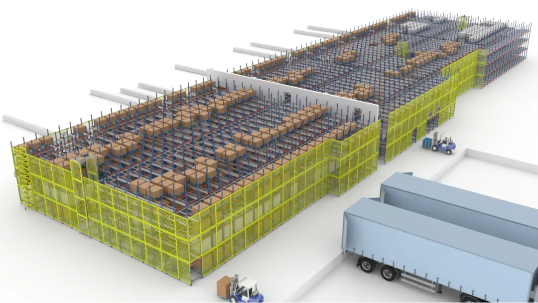 Pallet shuttle system in the high-bay warehouse