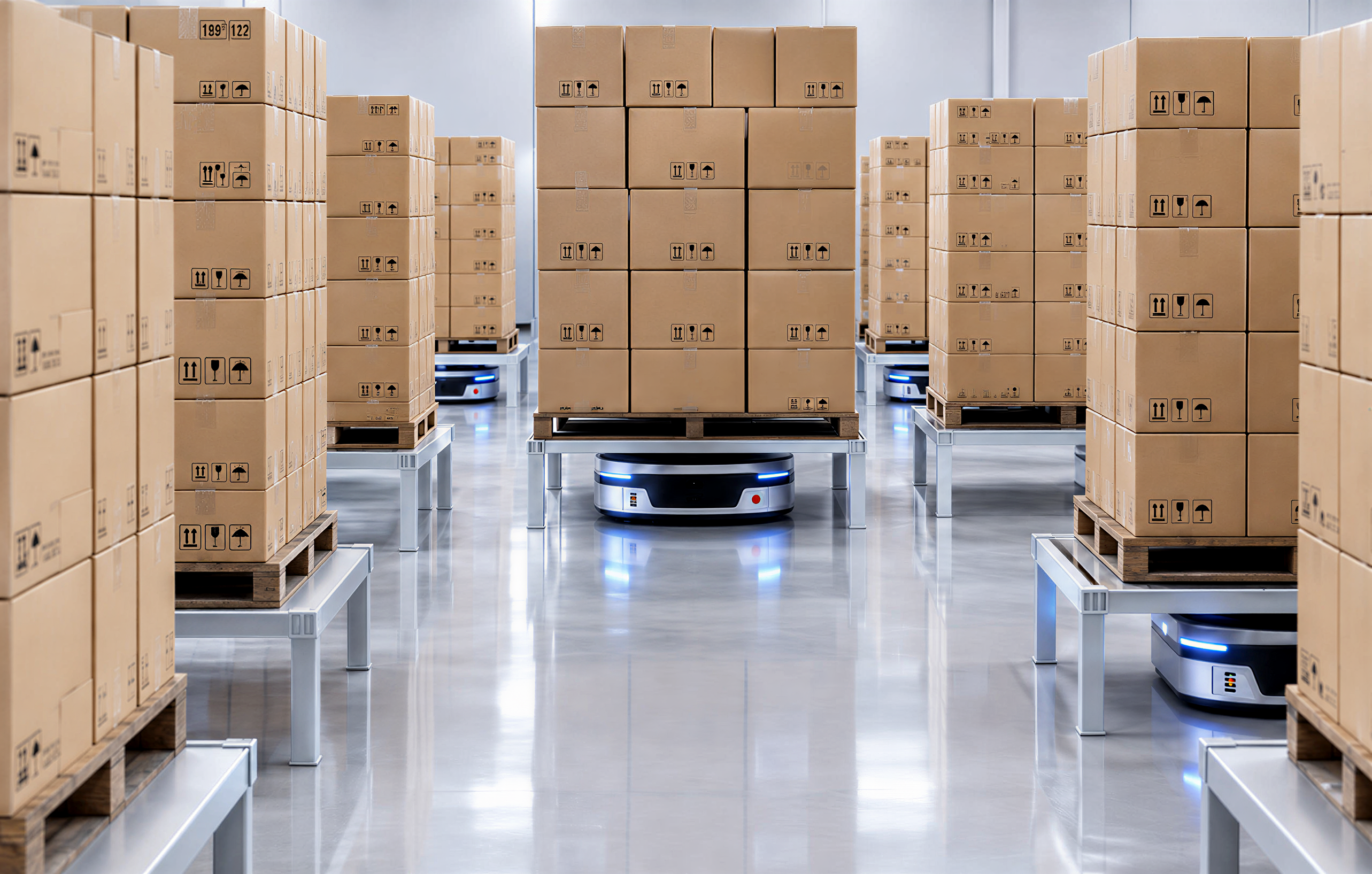 A Pallet AMR moving goods between warehouse zones