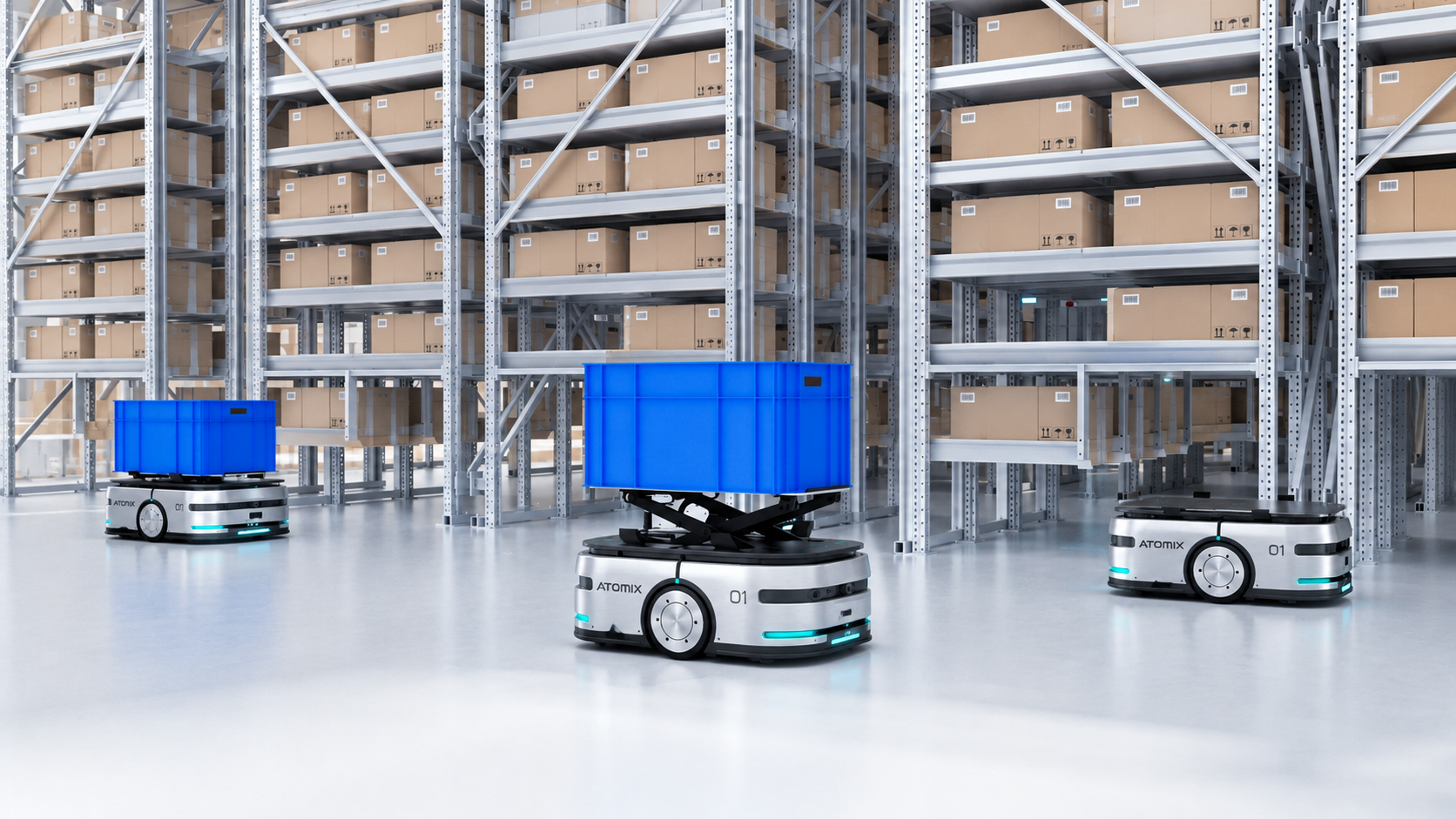 Bin AMRs running in efficient coordination in a warehouse