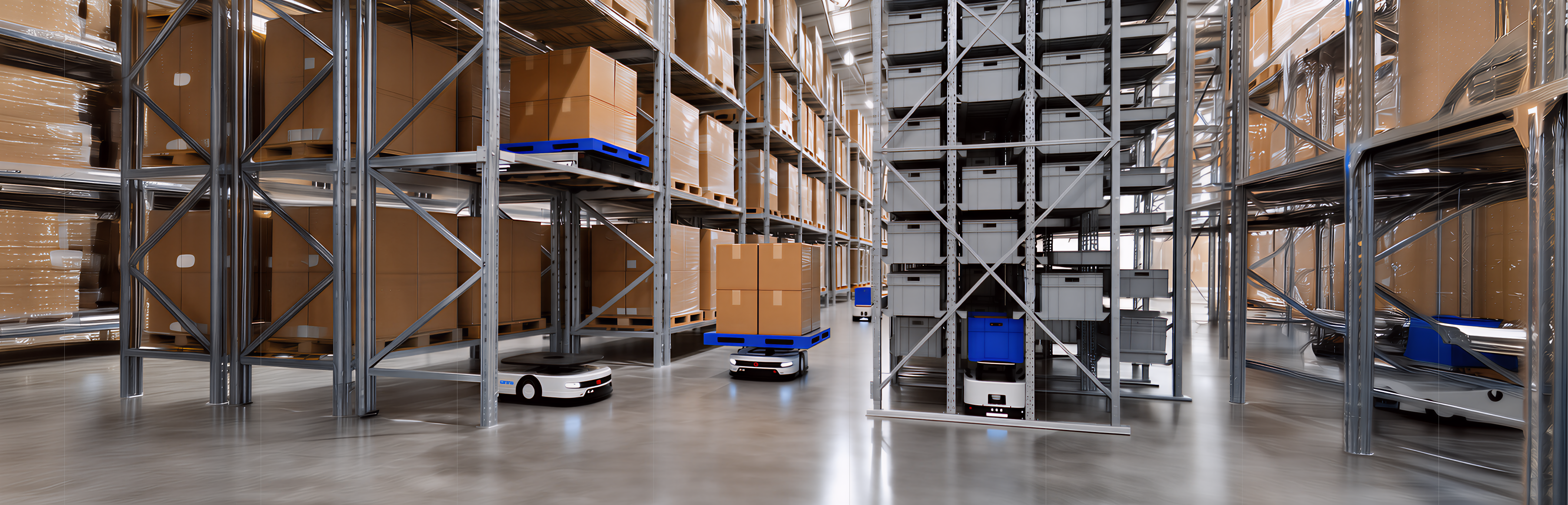 A smart warehouse where pallet shuttles, Pallet AMRs and Matrix8 work together